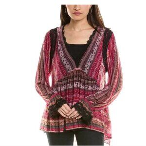 NWT Free People Natalie Printed Long Sleeve Top in Plum Combo